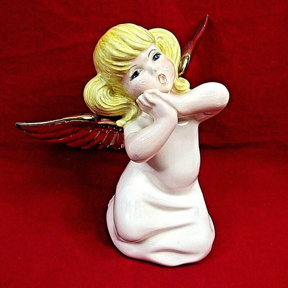 Atlantic Mold Other - Vintage Angel Atlantic Mold Hand Made Blond Hair Golden Wings Figurine 1982